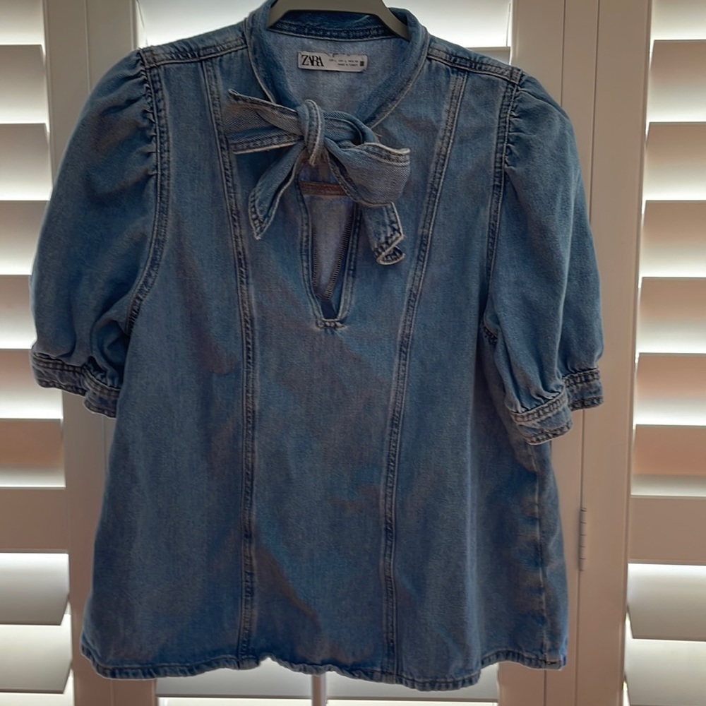 Blue Jean shirt with bow